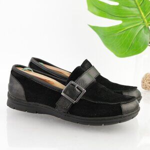 Born b.o. c Womens Erna Loafers Size 8.5 Black Suede Slip On Flat Shoes Buckles